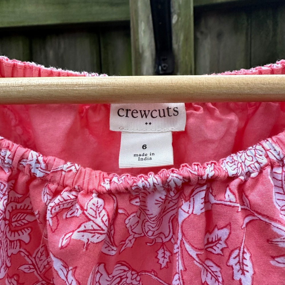 Crewcuts Girls Floral Print Dress Bubble Hem Short Sleeve Coral Pink Cotton Sz 6 - Picture 5 of 8